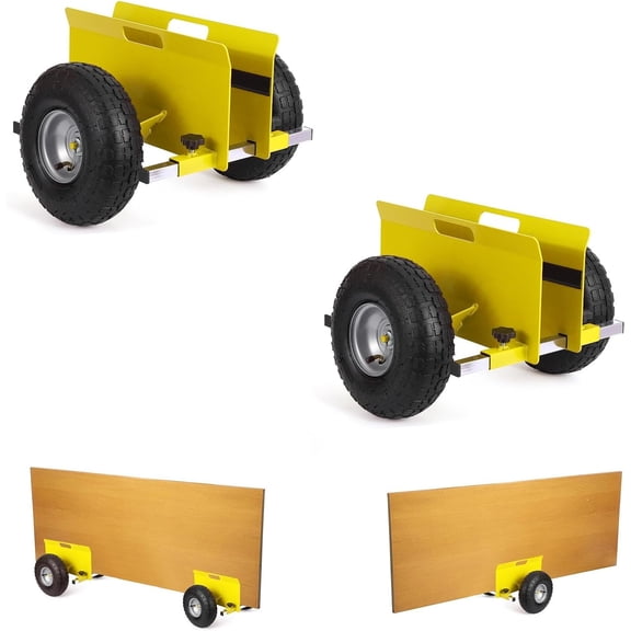 2Pack Panel Dolly 600 LBS Capacity Slab Dolly with 10in Inflatable Rubber Tires and Adjustable Clamp for Drywall Sheets Doors and Heavy Panel Transport Yellow