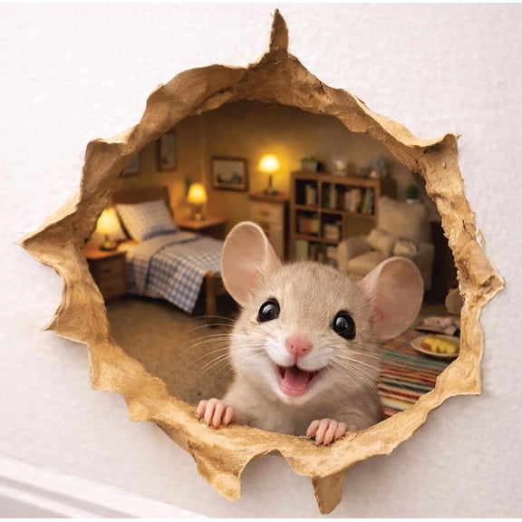 (2Pack) Peek a Boo Bedtime Mouse in Mouse Hole in the Wall Decal Sticker with 3D Effect- Premium Waterproof Vinyl - Removable, Indoor & Outdoor Dcor for Walls - Funny Gift - IMP-176