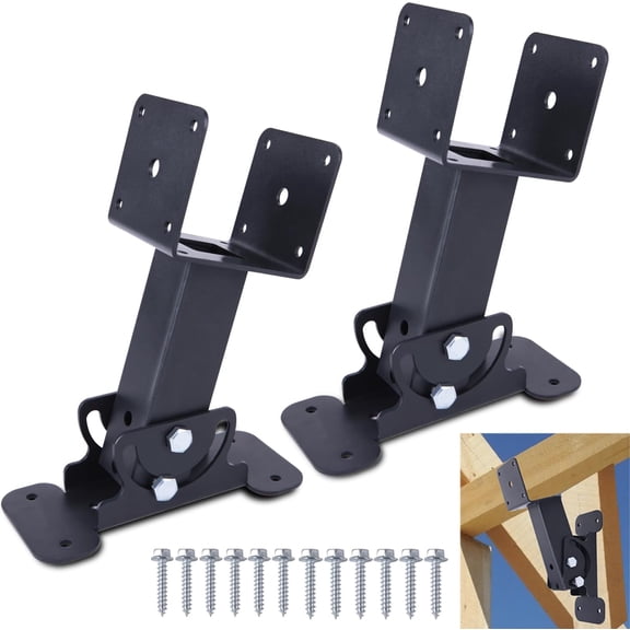 2Pack Pergola Roof Riser Brackets Kit, Heavy Duty Pergola Roof Riser Beam Bracket Adjustable 3-1/2"" Saddle Roof Riser Post Brackets Beam Mount Kit for Gazebo, Black