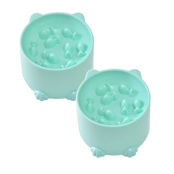 2Pack Pet Raised Slow Feeder Cat Bowl Plastic Elevated Cat Slow Feeder Bowl Raised Slow Cat Feeder For Dry And Wet Food Green