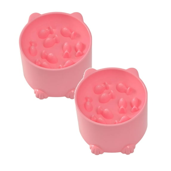 2Pack Pet Raised Slow Feeder Cat Bowl Plastic Elevated Cat Slow Feeder Bowl Raised Slow Cat Feeder For Dry And Wet Food Pink