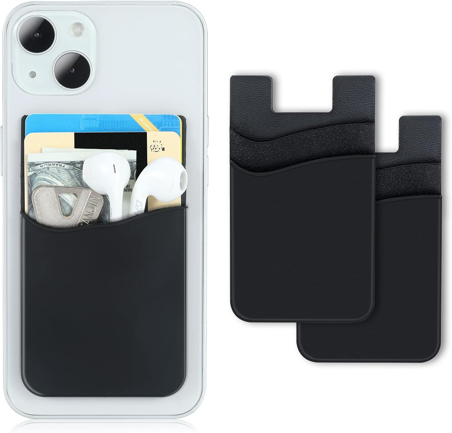 2Pack Phone Wallet,Silicone Credit Card Holder Stick on Double Pocket