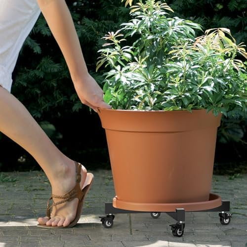 2Pack Plant Caddy with Wheels, Adjustable 14in to 21inch Heavy Duty Rolling Plant Dolly, Metal Plant Stand with 4 Lockable Caster Wheels, for Indoor Outdoor Pots Planter, Holds Up to 500 Lbs