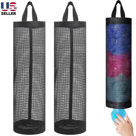2Pack Plastic Bag Holder, Grocery Bag Holder for Plastic Bags Mesh Hanging Storage Dispenser Trash Bag Organizer Shopping Bag Holder for Plastic Bags