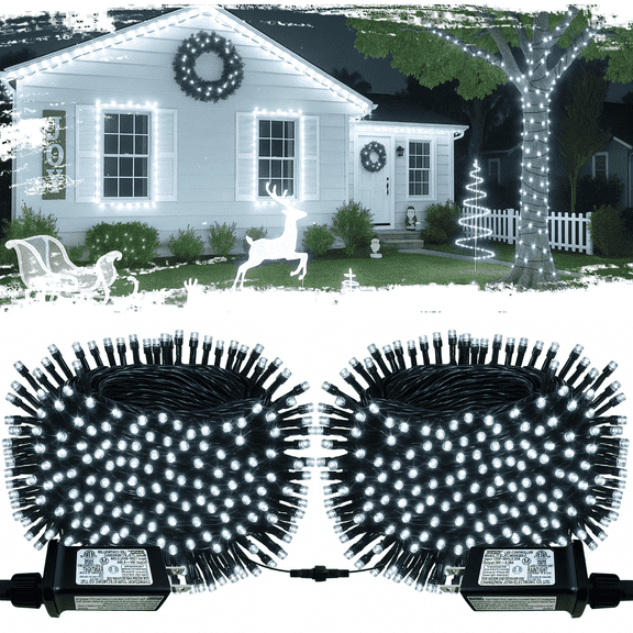 2Pack Plug-in White String Lights, 33Ft 100 LED Super Bright, 8 Modes & Memory Function, IP44 Waterproof, UL Certified, Connectable for Indoor Outdoor Christmas Decor