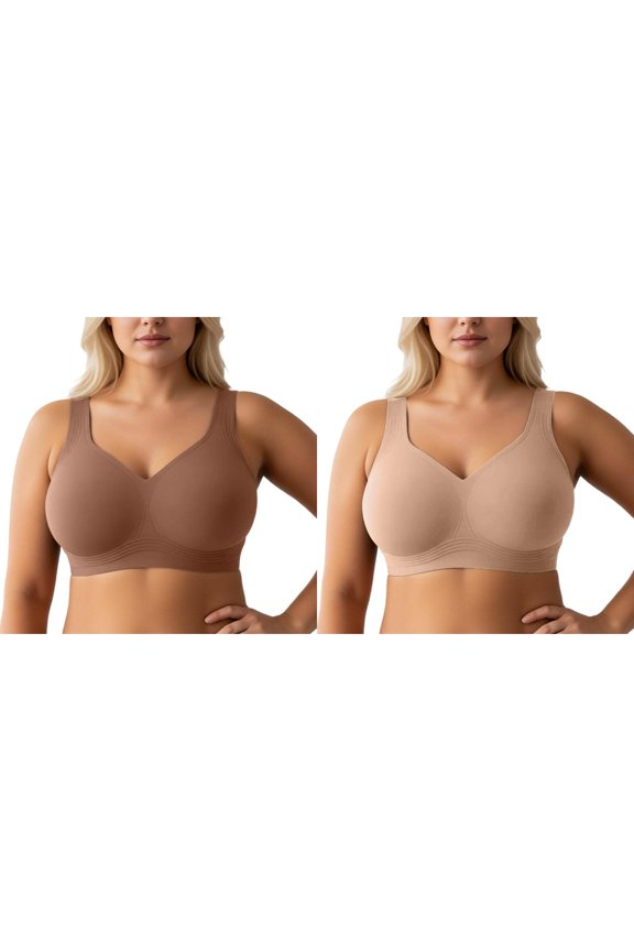 2Pack Plus Size Wireless Full Coverage Bras Seamless Underwire Bra, One Smooth U Smoothing Underwire Bras for Women, Convertible Straps, Ultra Light