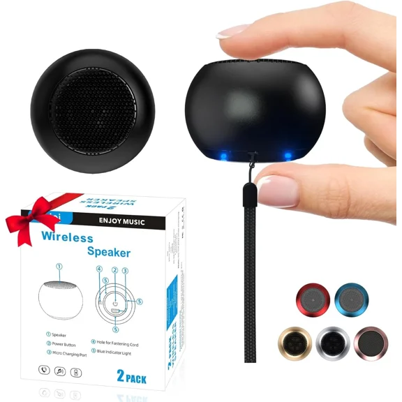 2Pack Portable Mini Speaker, Bluetooth Tiny Speaker,Wireless Micro Black