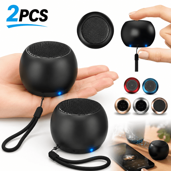 2Pack Portable Mini Speaker, Bluetooth Tiny Speaker,Wireless Micro Speaker Compatible with Phone/PC/Tablet, Rechargeable Battery, Built-in Microphone, Cute Mini Speaker with Strap to Carry