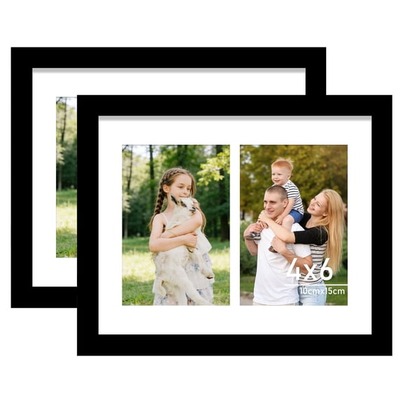 (2Pack)Postrame-4x6 Picture Frame-Black 2 Photo Collage Frame for Wall or Tabletop