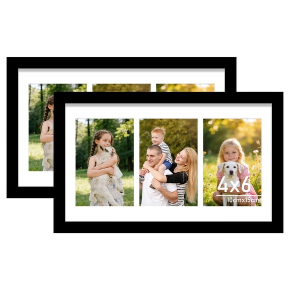 (2Pack)Postrame-4x6 Picture Frame-Black 3 Photo Collage Frame for Wall Hanging