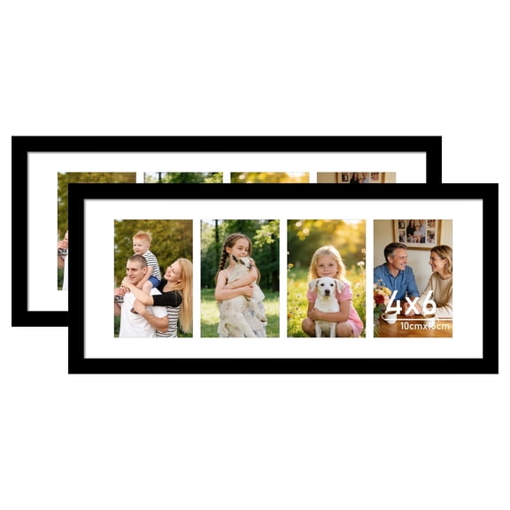(2Pack)Postrame-4x6 Picture Frame-Black 4 Photo Collage Frame for Wall Hanging