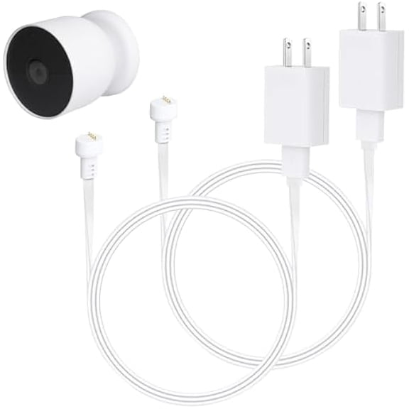 2Pack Power Adapter Compatible with Google Nest Cam Outdoor or Indoor, Battery - 6.5ft/2m Weatherproof Outdoor Charger Cable Power Your Camera Continuously- White