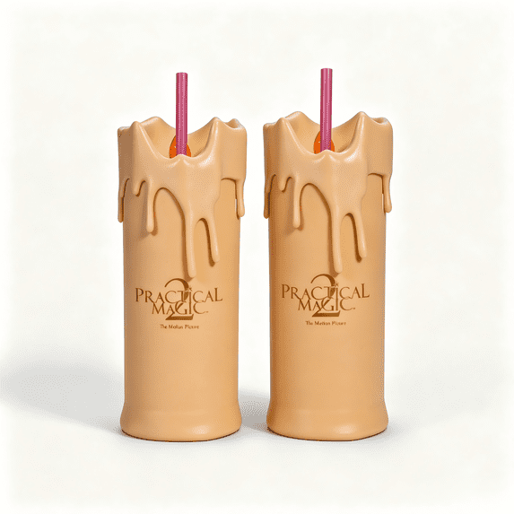 2Pack Practical Magic 2 Flicker Flame Candle Tumbler with Straw, Dripping Candle Style Novelty Drink Cup with Faux Flame Detail, for Home Bar Display Halloween Decor, Halloween Gift With Box