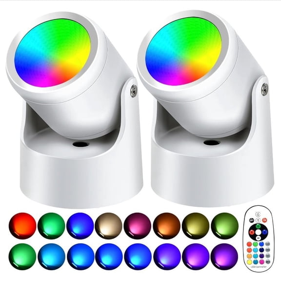 2PCS RGBW Uplights Indoor, 6W Color Changing Spotlights with Remote, Dimmable Wall Art Lights for Painting, Plant Accent Lighting, US Plug 1.5M Cord