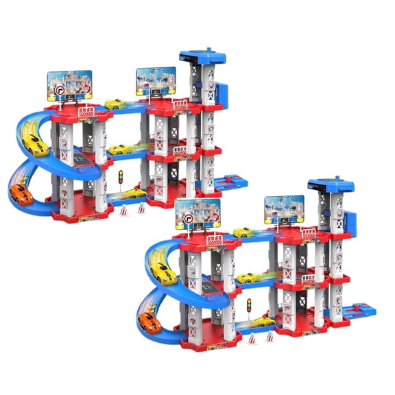 2Pack Rail Car Toy Parking Lot Children'S Station Assembled Diy City Panshan Highway Jump Off Sports Car Education 15.2" Birthday Gift