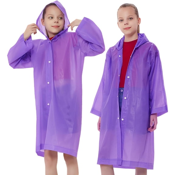 2Pack Rain Ponchos Raincoats for Kids, Reusable Boys Girls Rain Jackets Emergency with Hood for Family Travel Outdoor