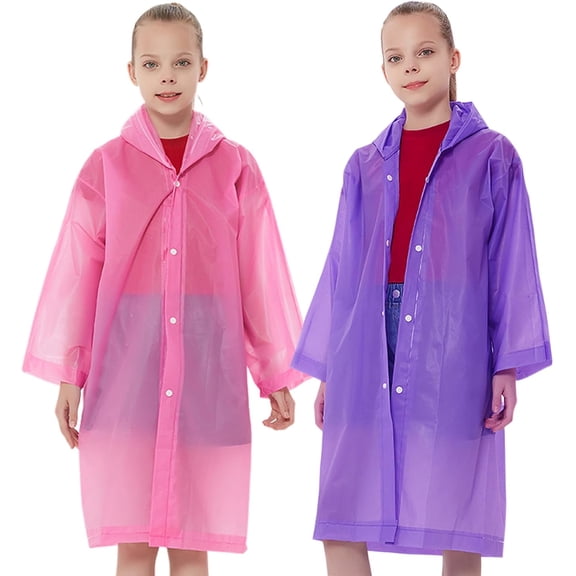 2Pack Rain Ponchos Raincoats for Kids, Reusable Boys Girls Rain Jackets Emergency with Hood for Family Travel Outdoor