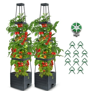 2Pack Raised Garden Bed Planter Box with Trellis, 57" Self-Watering Tomato Cage Planters for Climbing Plants Vegetable Vine Flowers Outdoor & Indoor (57x9.8x9.8IN)