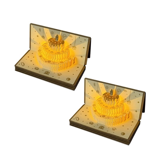 2Pack Recordable 3D Pop-Up Birthday Card With Lights, 3D Up Musical Birthday Card With Pocket Wallet Gold Birthday Card Greeting Card Reusable Diy Gift For Women, Men, Moms, Dads 7.1"X3.3"