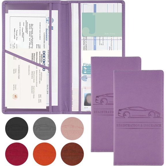 2Pack  Registration and  Holder, Document Holder for Cards License with  Shut, Glove Box  Organizer for Documents, Cards, License(Purple)