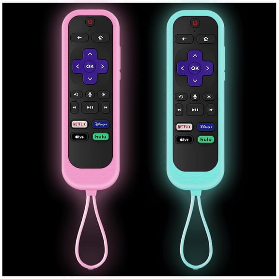 2Pack Remote Control Cover fits for Roku TV Onn TCL Hisense Roku Silicone Protective Controller Sleeve Universal for Express 2021 Streaming Stick Remote Case(Glow Pink&Glow Blue)