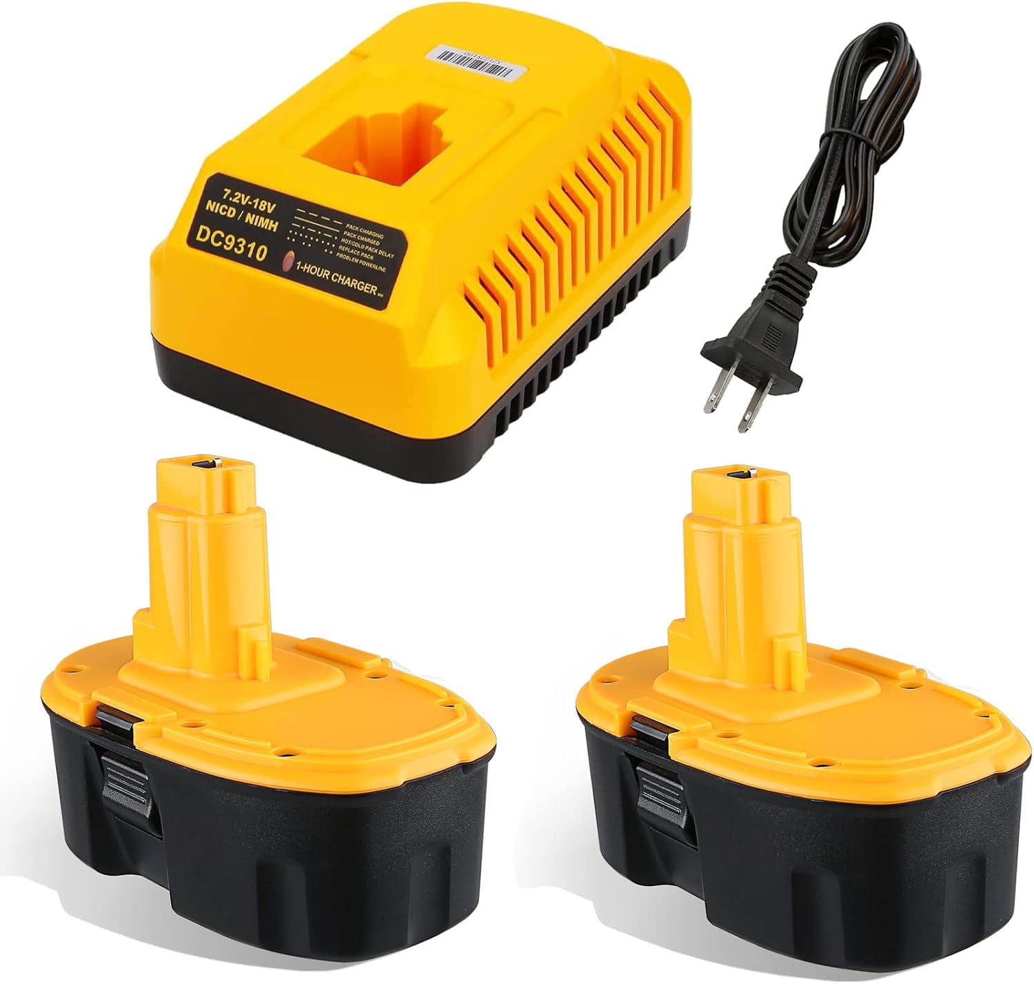 2Pack Replacement for Dewalt 18V Battery and Charger Combo DC9096 DC9099  DC9098 DW9099 DW9098 and 1 Charger for 7.2-18V Ni-Cad Ni-Mh XRP Battery Kit