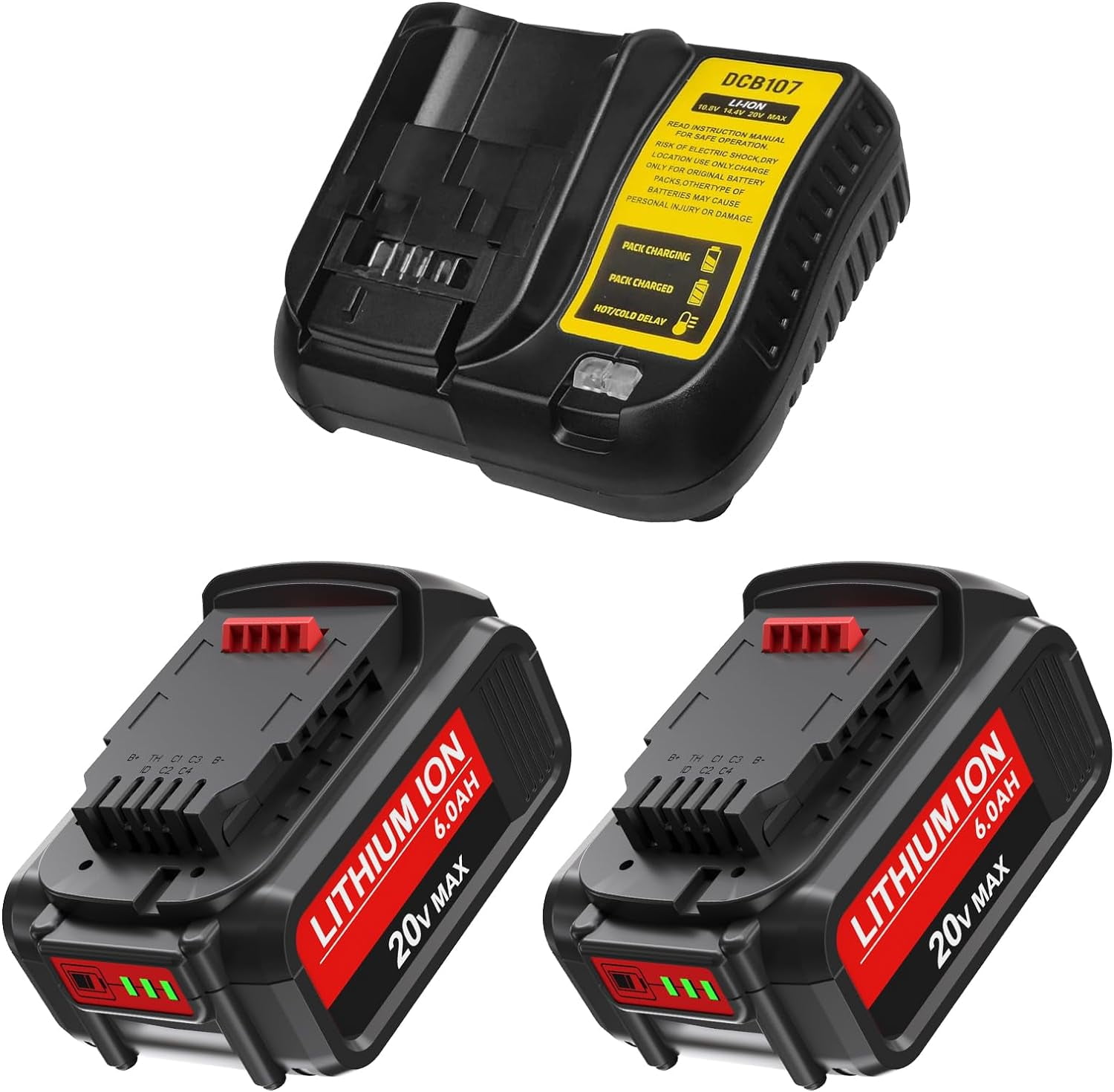 2Pack Replacement for Dewalt 20v Max Battery &amp; Charger DCB107 