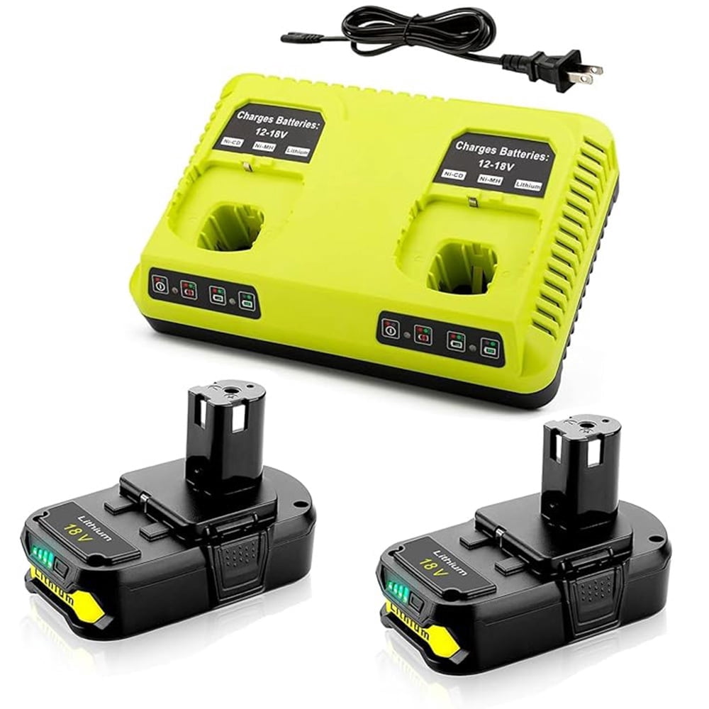 2Pack Replacement for Ryobi 18V Batteries 3.6Ah and 2-Port P117 Fast Charger for Ryobi ONE+ P108 P107 P105 P103 P102