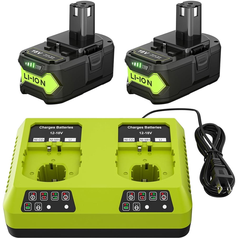 2Pack Replacement for Ryobi 18V Batteries 6.0Ah and 2-Port P117 Fast Charger for Ryobi ONE+ P108 P107 P105 P103 P102