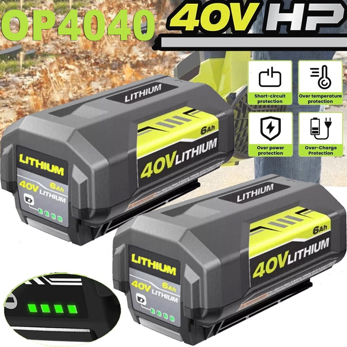 2Pack Replacement for Ryobi 40V Battery 6.0Ah OP40601 OP4075A OP40261 OP4040 OP4050A Compatible with Ryobi 40Volt Battery Cordless Tools