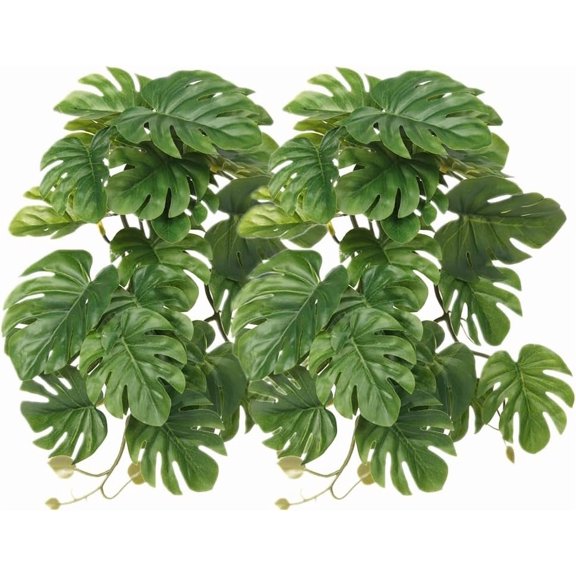 2Pack Reptile Plants for Terrarium, Fake Monstera with Suction Cups | Fits Snake Gecko Lizard Ball Python Amphibian Habitat Dcor