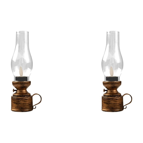 2Pack Retro LED Flameless Lantern Night Light, Battery Powered Vintage Oil Lamp for Bedside, Bedroom and Home Decor, Style A