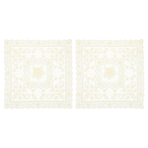 2Pack Retro Lace Placemat 12x12-in Square Embroidered Table Place Mats French Crochet Doilies Coasters Cup Mat for Home Wedding, Yellow