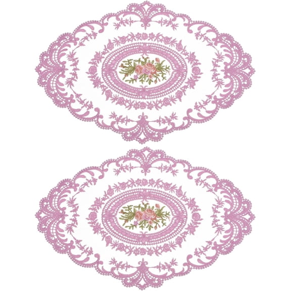2Pack Retro Lace Placemat 12x16-in Oval Embroidered Table Place Mats French Crochet Doilies Coasters Cup Mat for Home Wedding