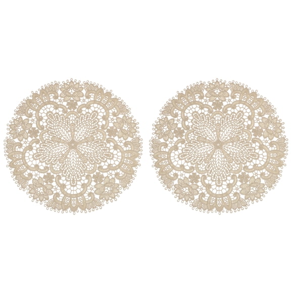2Pack Retro Lace Placemats 10.6x10.6inch French Crochet Doilies Matte Brown