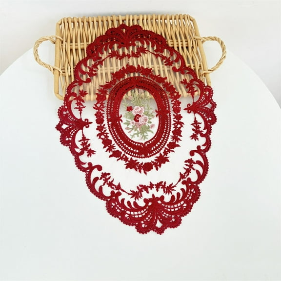 2Pack Retro Lace Placemats, French Crochet Doilies, Handmade Embroidered Table Mats, 12x16 in Place Mats Cup Mat (Burgundy)
