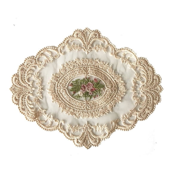 2Pack Retro Lace Placemats, French Crochet , Handmade Embroidered Table Mats, 12x16-in Beige Place Mats Cup Mat