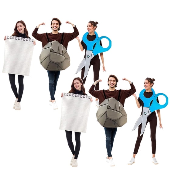 2Pack Rock Paper Scissors , Family Halloween For 3-4 People, Funny Trio Group ,Three Person