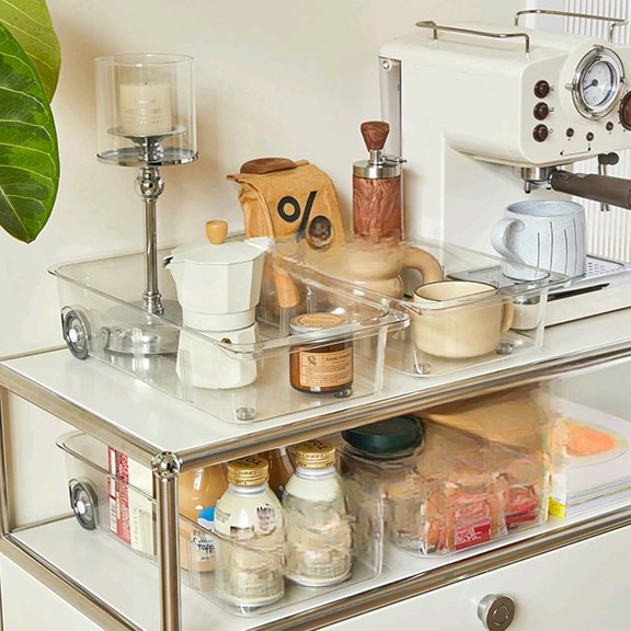 2Pack Roll Out Fridge Caddy Bins Pull Out Drawer with Wheels Refrigerator Organizer Bins with Handles Divided Fruit Caddy for Fridge Pantry Cabinet Storage Cans Drinks$$Home Decor, Kitchen, & Other