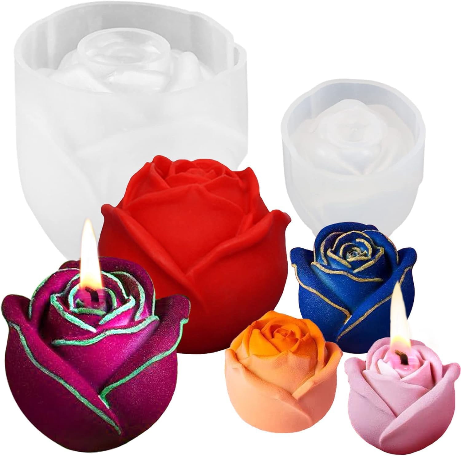2Pcs 3D Rose Silicone Molds, Rose Flower Chocolate Fondant Candy Mold Cake Decorating Tools Candle Making Supplies Soap Epoxy Resin Wax Melt Mold - Imported Products From USA