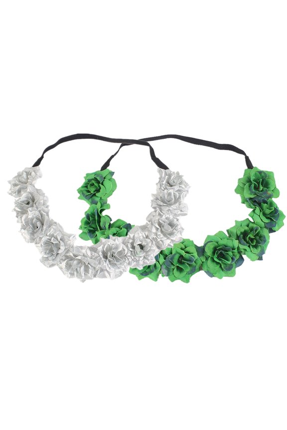 2Pack Rose Flower Crown Headband Bridal Wedding Hair Garland Wreath Headdress Hair Accessory for Girls, Women, Children -Green+Silver