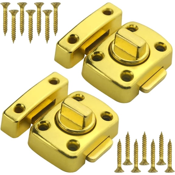 2Pack Rotate Bolt Door Catch Gate Catches Security Door Slide Lock Revolving Door Fence Lock (Gold)
