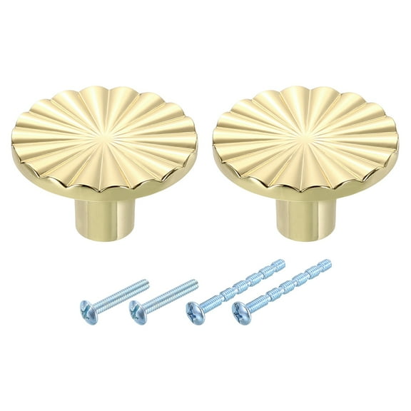2Pack Round Cabinet Knobs, 1.5" Dia x 0.87" Height Drawer Knob Handle Pulls for Kitchen Cabinets Bedroom Dresser Wardrobe, Gold