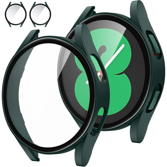 [2Pack for Samsung Galaxy Watch 5 2022/4 2021 Screen Protector Case 44mm Accessories, Protective Face Cover Built-in Tempered Glass Film Bumper Case (44mm, Green)