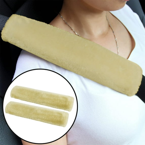 2Pack Sheepskin Seatbelt Cover Real Wool Car Truck SUV Airplane Seat Belt Shoulder Pad for Carmera Backpack Straps Neck Cushion Protector - Beige