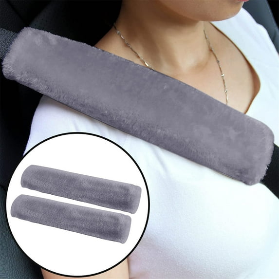 2Pack Sheepskin Seatbelt Cover Real Wool Car Truck SUV Airplane Seat Belt Shoulder Pad for Carmera Backpack Straps Neck Cushion Protector - Gray