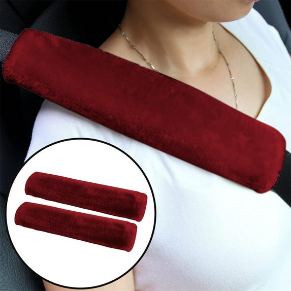 2Pack Sheepskin Seatbelt Cover Real Wool Car Truck SUV Airplane Seat Belt Shoulder Pad for Carmera Backpack Straps Neck Cushion Protector - Wine