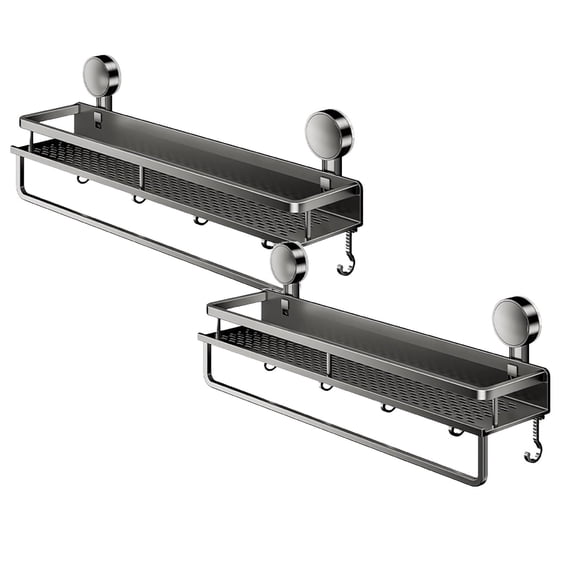 2Pcs Shower Caddy Suction Cup Large Capacity Wall Mounted Shower Shelves With Hooks Rustproof & Fast Draining Heavy Duty Bathroom Shelves For Kitchen Shower Caddy Rack 11.6" X 5.1"