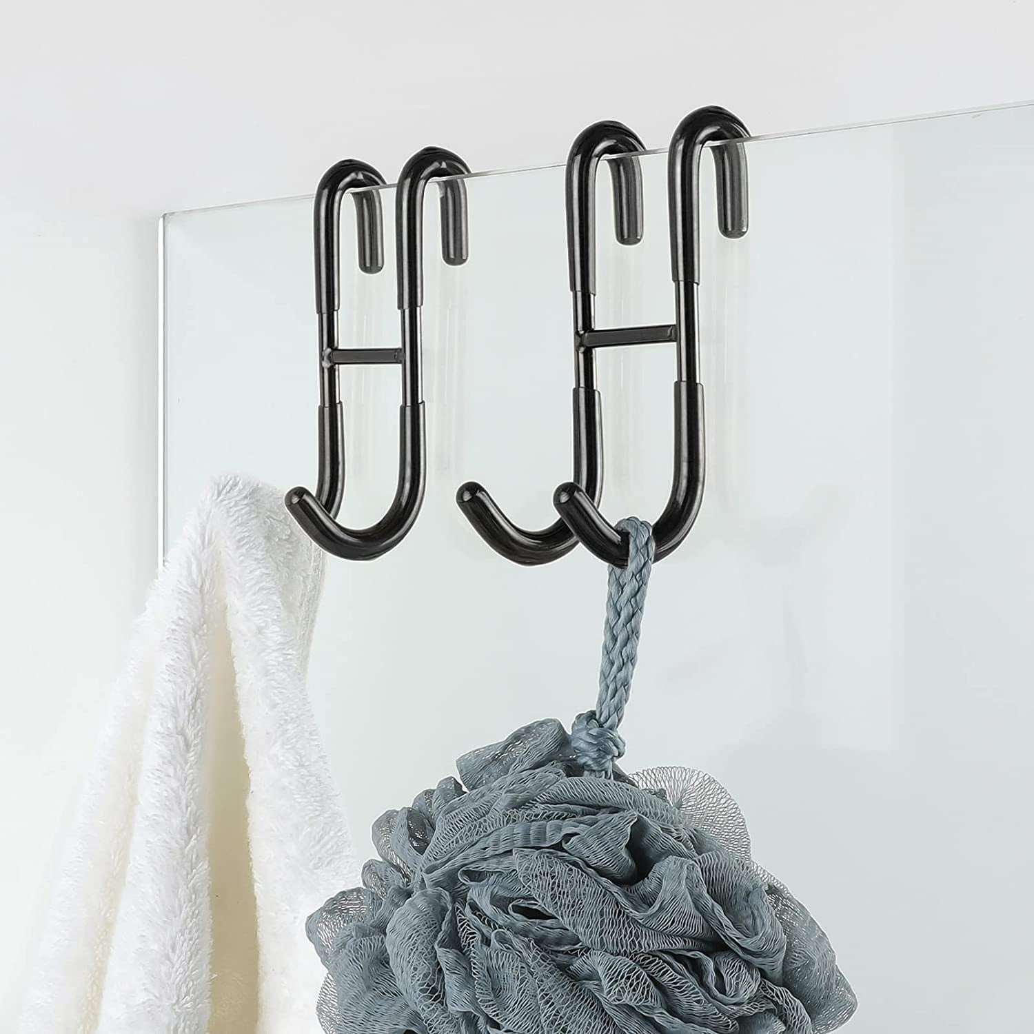 2 Pieces Shower Hook, Shower Enclosure Wall Hook, No Drilling Towel Hook,  Bathroom Door Hooks, Fit 6-12mm Thick Glass, Brushed Stainless Steel,4.2*18*