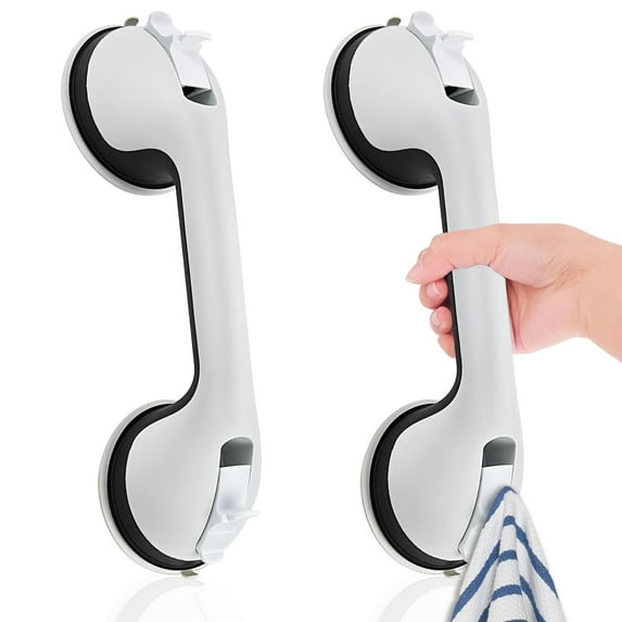 2Pack Shower Grab Handles, No Drilling, Shower Handle With Suction Cup, Grab Bars for Seniors, Portable Bath Handle For Bathtub, Shower, Toilet,Hook Carries 20kg, Handle Carries 100kg